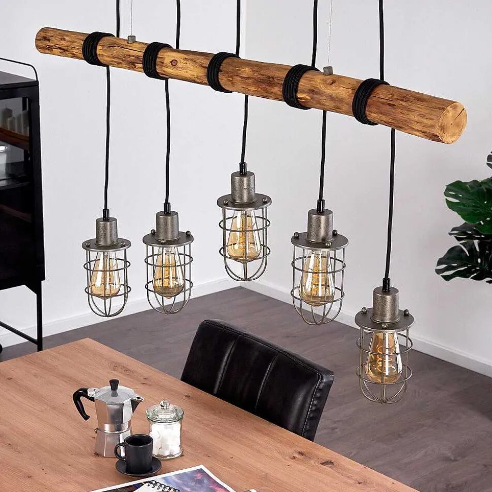 Suspension Adama Bois Fonce, Noir, 5 Lumieres