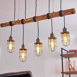 Suspension Adama Bois Fonce, Noir, 5 Lumieres