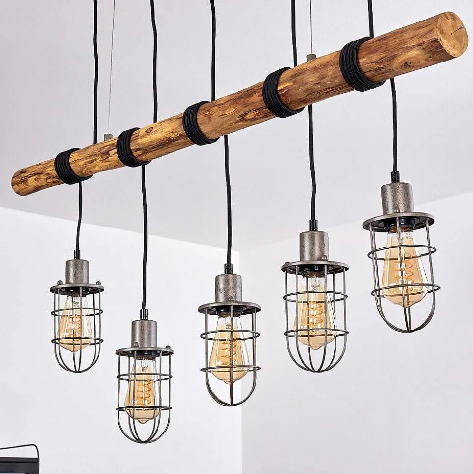 Suspension Adama Bois Fonce, Noir, 5 Lumieres