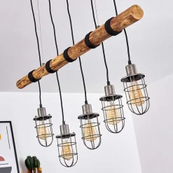 Suspension Adama Bois Fonce, Noir, 5 Lumieres