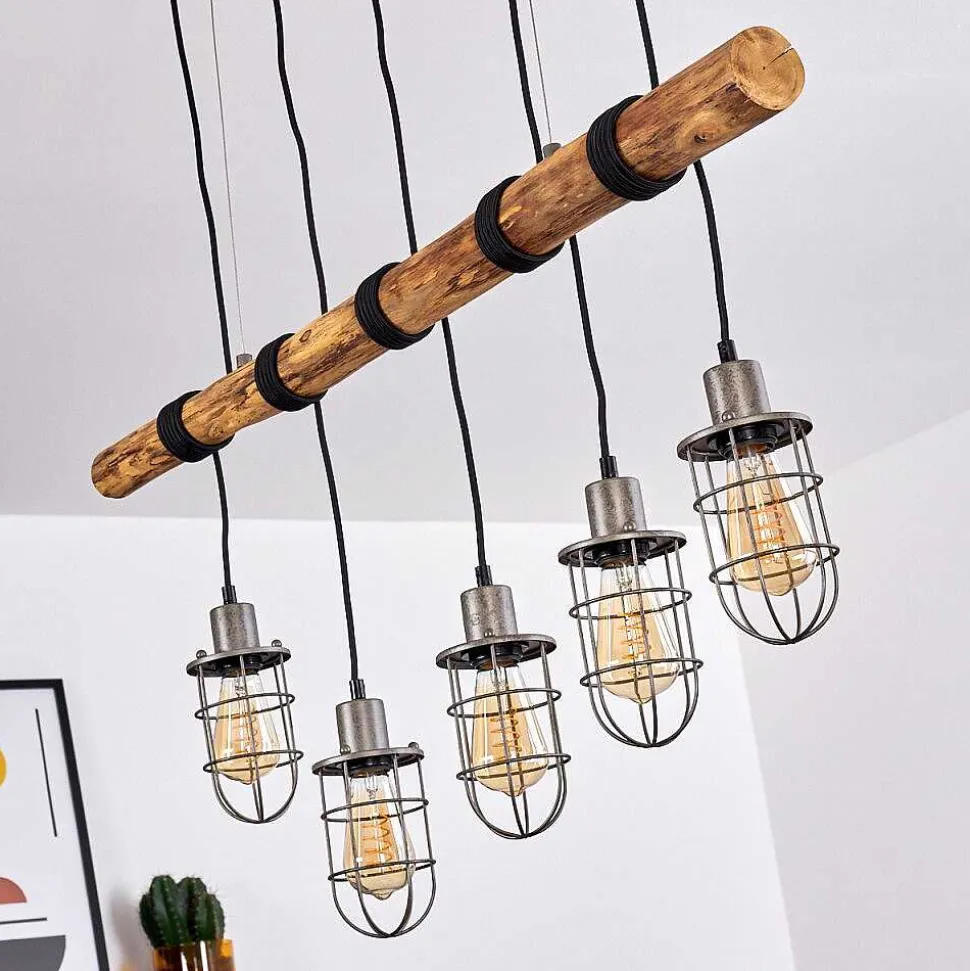 Suspension Adama Bois Fonce, Noir, 5 Lumieres