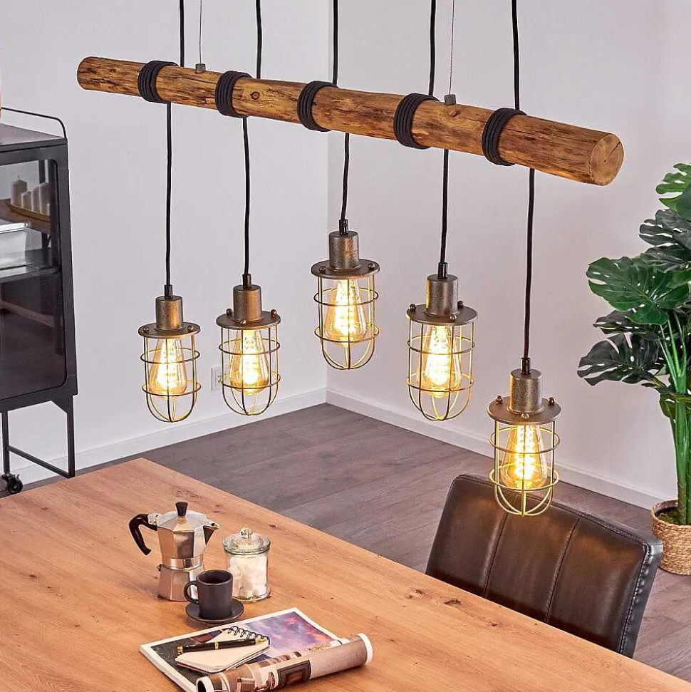 Suspension Adama Bois Fonce, Noir, 5 Lumieres