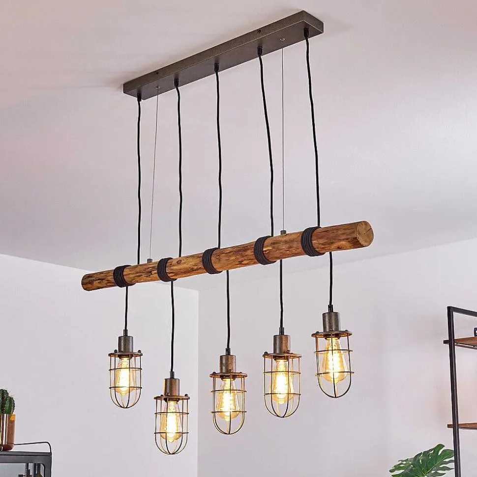 Suspension Adama Bois Fonce, Noir, 5 Lumieres