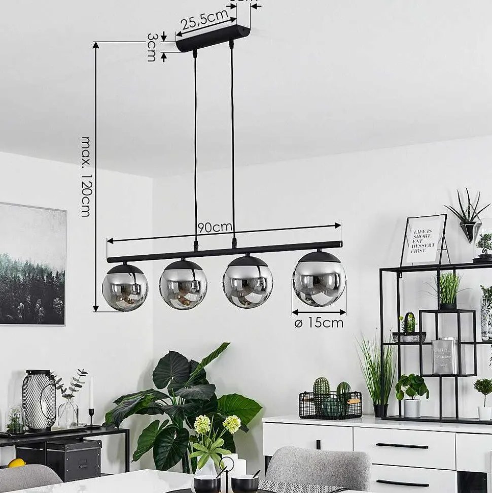 Suspension Agropoli Noir, 4 Lumieres