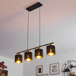 Suspension Alsen Noir, 4 Lumieres