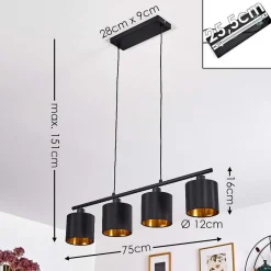 Suspension Alsen Noir, 4 Lumieres