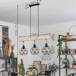 Suspension Bacabal Bois Clair, Noir, 3 Lumieres