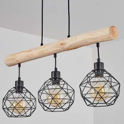 Suspension Bacabal Bois Clair, Noir, 3 Lumieres