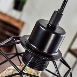 Suspension Bacabal Bois Clair, Noir, 4 Lumieres