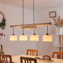 Suspension Bigandie Ecru, Noir, 4 Lumieres