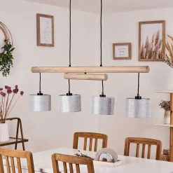 Suspension Bigandie Ecru, Noir, 4 Lumieres