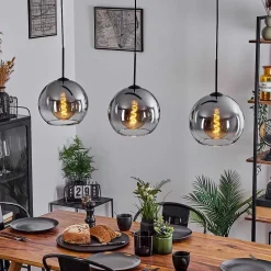 Suspension Boules 25 Cm Koyoto Clair, Fume, 3 Lumieres