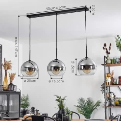 Suspension Boules 25 Cm Koyoto Clair, Fume, 3 Lumieres