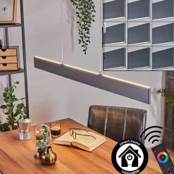 Suspension Brun Led Anthracite, 2 Lumieres, Telecommandes