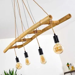 Suspension Canazei Brun, Bois Clair, Noir, 4 Lumieres