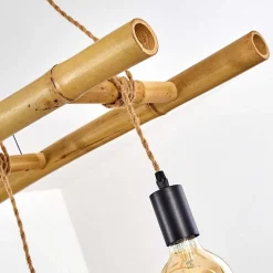 Suspension Canazei Brun, Bois Clair, Noir, 4 Lumieres