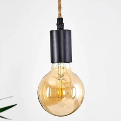 Suspension Canazei Brun, Bois Clair, Noir, 4 Lumieres