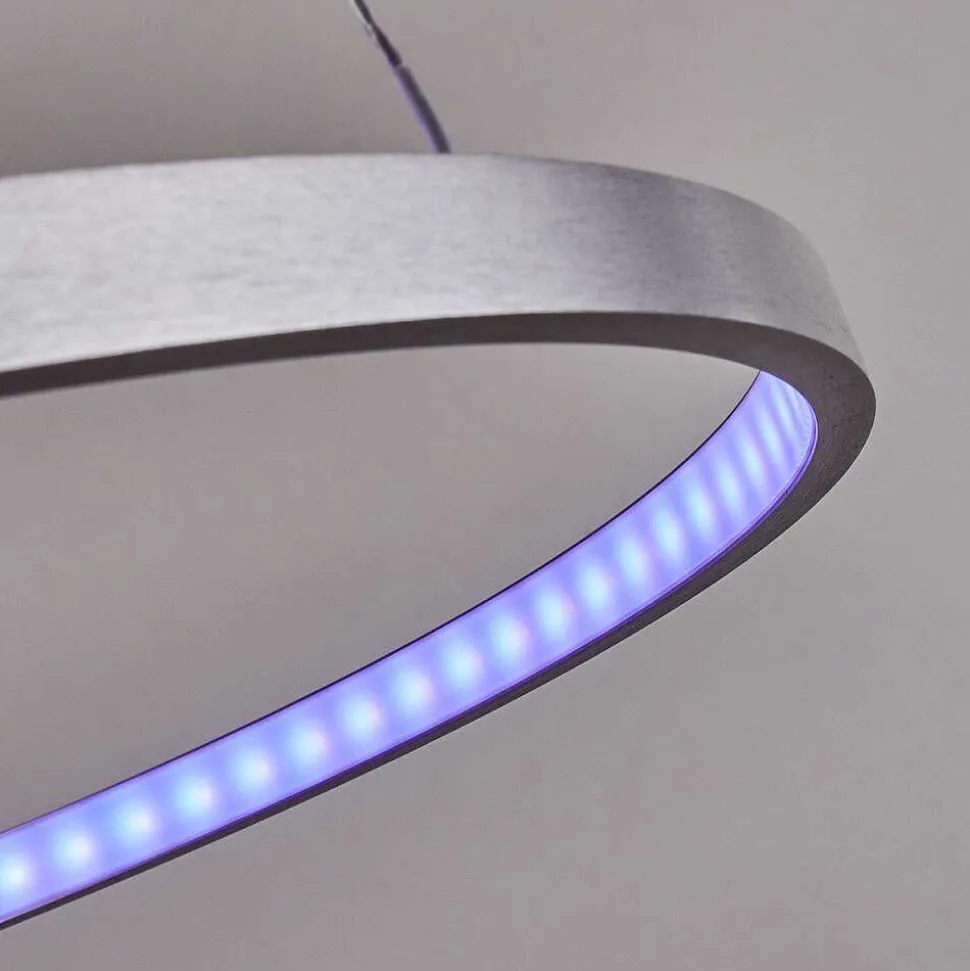 Suspension Canisteo Led Argente, 2 Lumieres, Telecommandes, Changeur De Couleurs