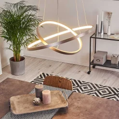 Suspension Canisteo Led Argente, 2 Lumieres, Telecommandes, Changeur De Couleurs