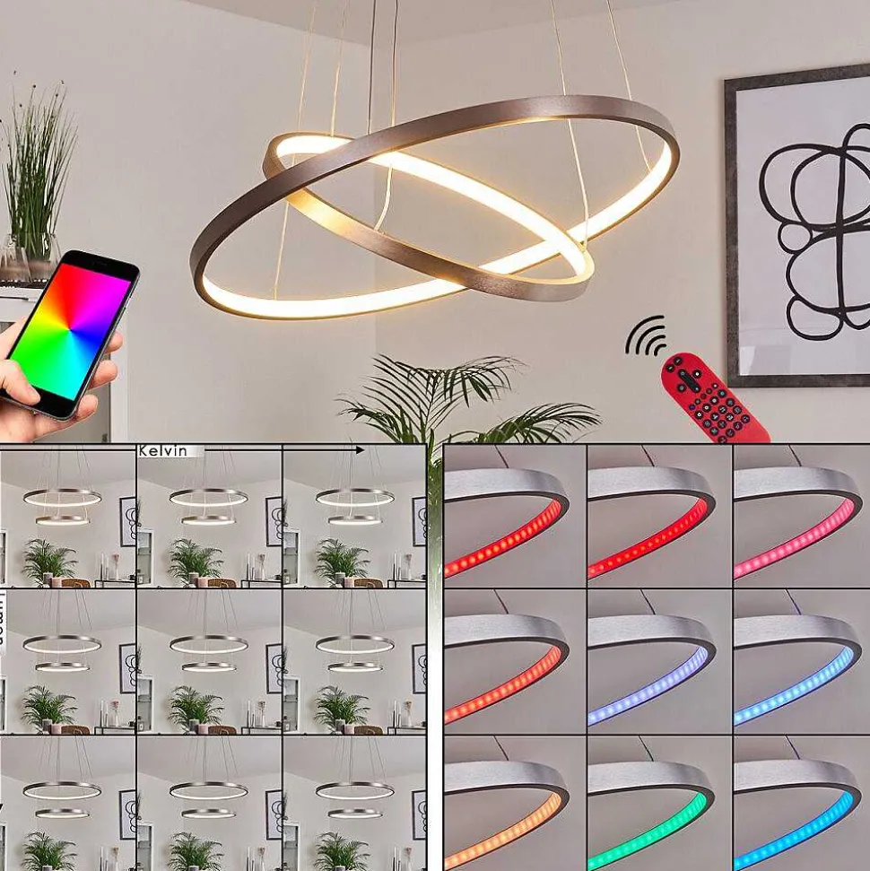 Suspension Canisteo Led Argente, 2 Lumieres, Telecommandes, Changeur De Couleurs
