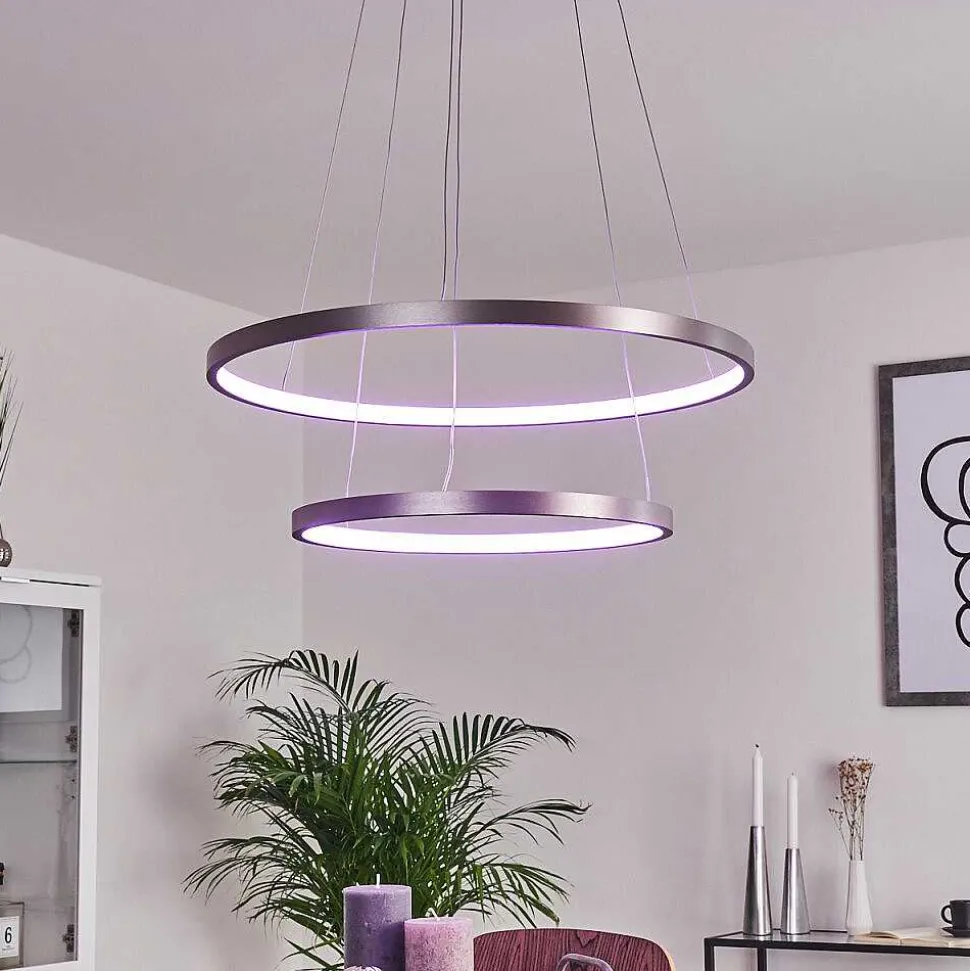 Suspension Canisteo Led Argente, 2 Lumieres, Telecommandes, Changeur De Couleurs