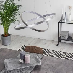 Suspension Canisteo Led Argente, 2 Lumieres, Telecommandes, Changeur De Couleurs