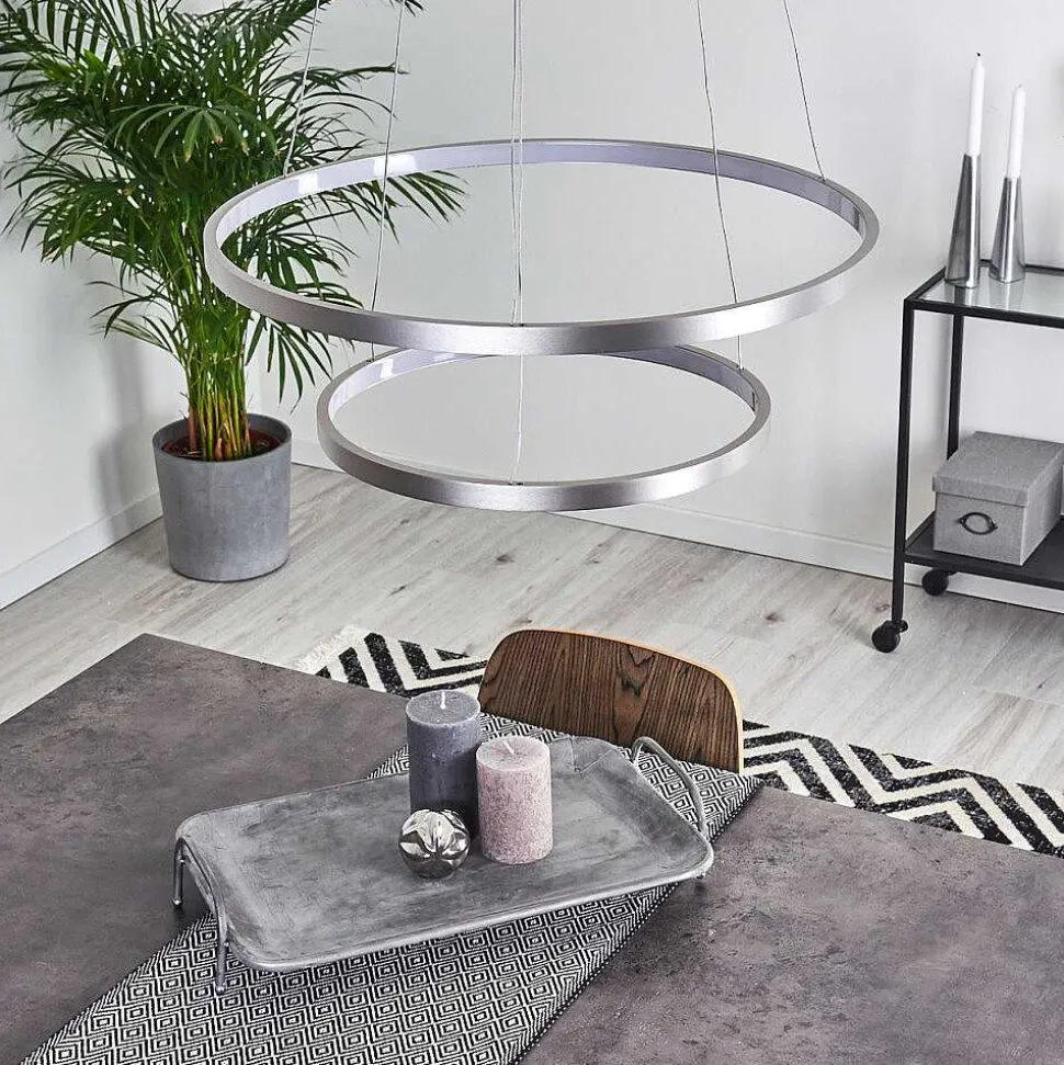 Suspension Canisteo Led Argente, 2 Lumieres, Telecommandes, Changeur De Couleurs