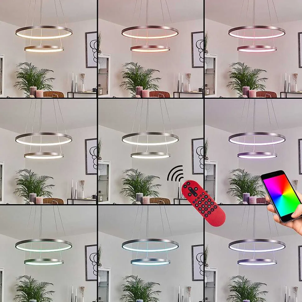 Suspension Canisteo Led Argente, 2 Lumieres, Telecommandes, Changeur De Couleurs