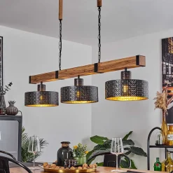 Suspension Chabian Brun, Couleur Bois, Noir, 3 Lumieres