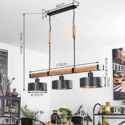 Suspension Chabian Brun, Couleur Bois, Noir, 3 Lumieres