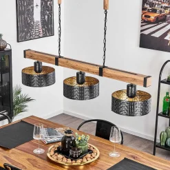 Suspension Chabian Brun, Couleur Bois, Noir, 3 Lumieres