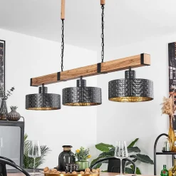 Suspension Chabian Brun, Couleur Bois, Noir, 3 Lumieres