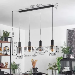 Suspension Classon Couleur Bois, Noir, 4 Lumieres