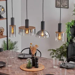 Suspension Classon Couleur Bois, Noir, 4 Lumieres