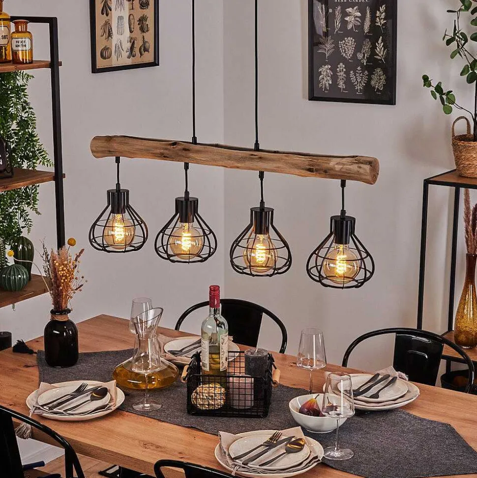 Suspension Gainesville Bois Fonce, Noir, 4 Lumieres