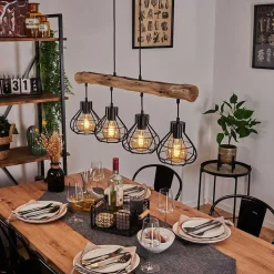 Suspension Gainesville Bois Fonce, Noir, 4 Lumieres