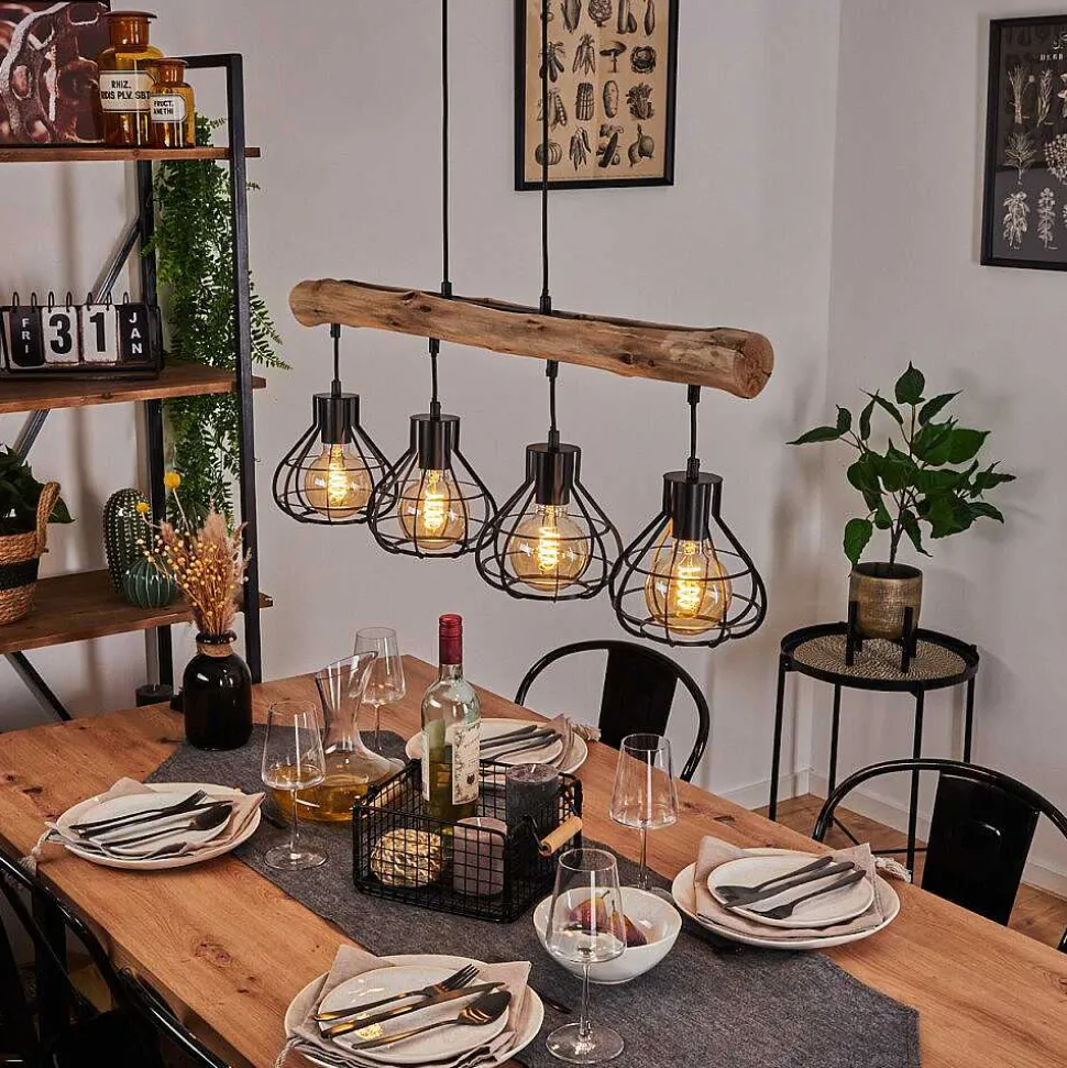 Suspension Gainesville Bois Fonce, Noir, 4 Lumieres