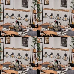 Suspension Gainesville Bois Fonce, Noir, 4 Lumieres