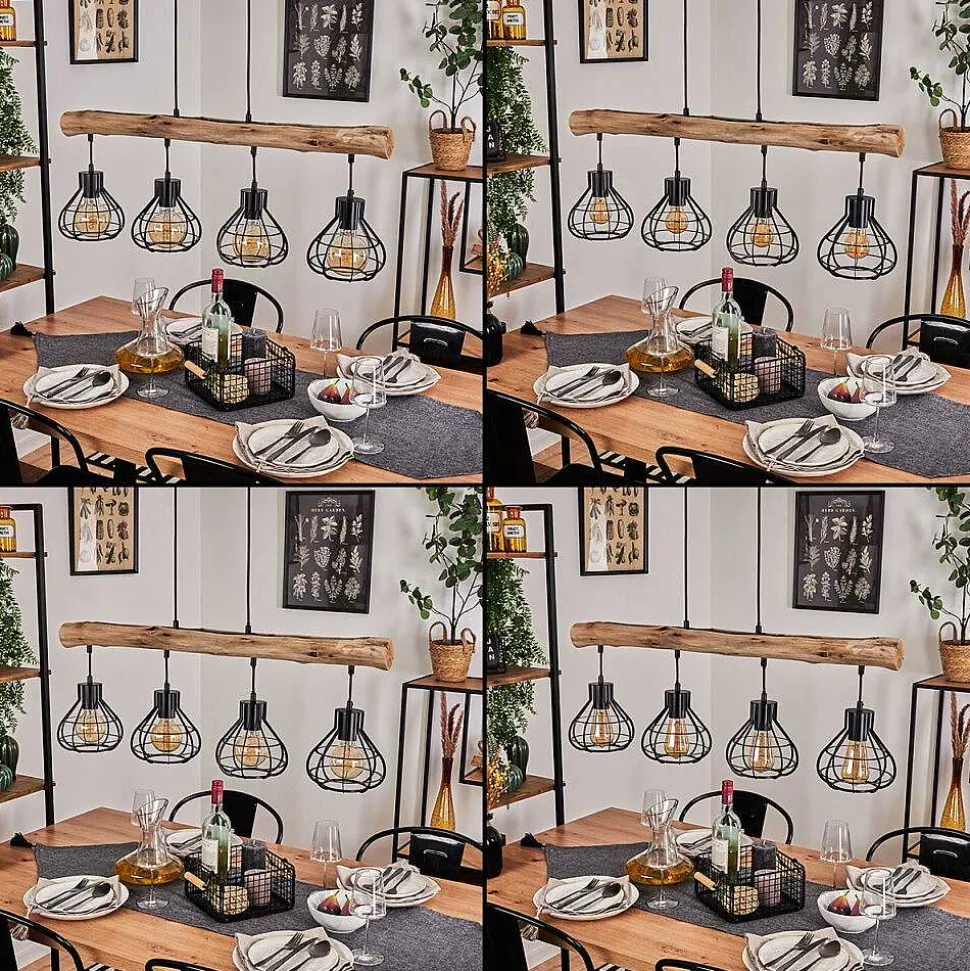 Suspension Gainesville Bois Fonce, Noir, 4 Lumieres