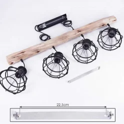 Suspension Gainesville Bois Fonce, Noir, 4 Lumieres