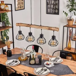 Suspension Gainesville Bois Fonce, Noir, 4 Lumieres