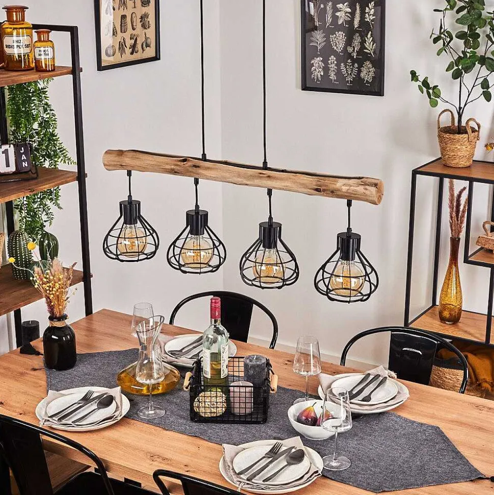 Suspension Gainesville Bois Fonce, Noir, 4 Lumieres