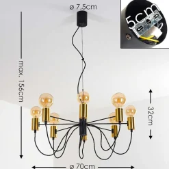 Suspension Gnarp Noir Dore, 8 Lumieres