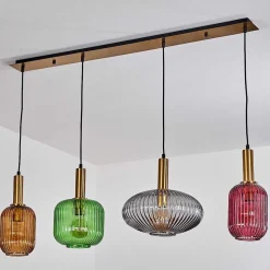 Suspension Goldenville Laiton, Noir, 4 Lumieres