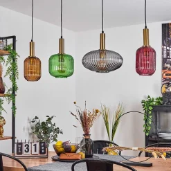 Suspension Goldenville Laiton, Noir, 4 Lumieres