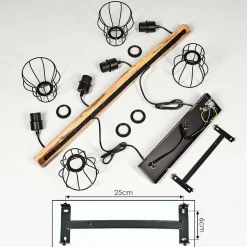 Suspension Gondo Bois Clair, Noir, 4 Lumieres