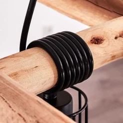 Suspension Gondo Bois Clair, Noir, 4 Lumieres