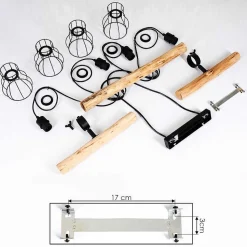 Suspension Gondo Bois Fonce, Noir, 4 Lumieres