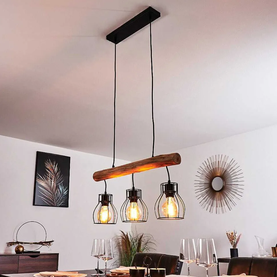 Suspension Gondo Brun, Noir, 3 Lumieres