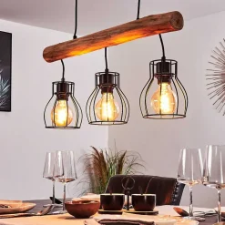 Suspension Gondo Brun, Noir, 3 Lumieres